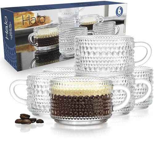 Glaver's Set of 6 Thick Glass Espresso Cups with Handles, 3 oz Demitasse Coffee Mugs