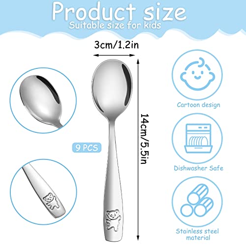 9-Piece Stainless Steel Toddler Spoons Set with Bear Engraving