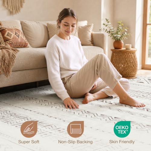 5x7 Washable Boho Area Rug - Soft Non-Slip Moroccan Carpet for Living Room
