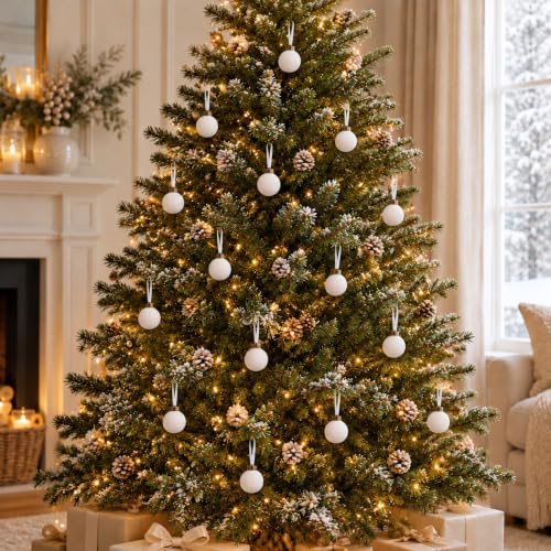 JYXCJL Velvet Christmas Balls 2.36 Inch, White, 24-Pack Shatterproof Ornaments