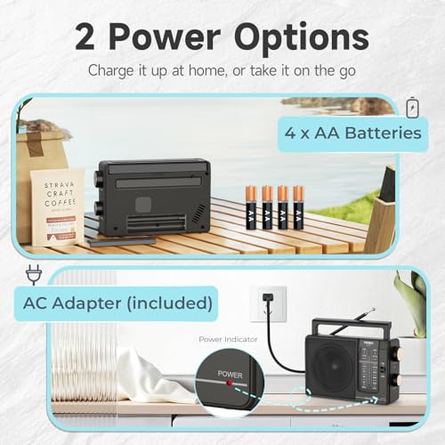 Portable AM/FM Radio, Battery or AC Powered with Large Speaker