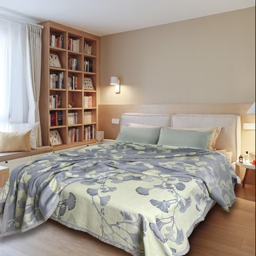 Ginkgo Leaf Reversible Quilt - Queen Size Cotton Bedspread