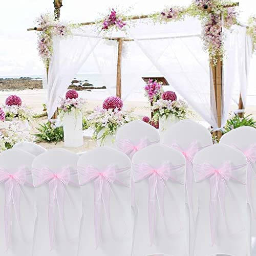 Pink Organza Chair Sashes 50 Pack - 7x108 Inch Bow Ties for Weddings