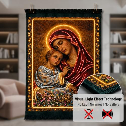 PACORIA 12x16 Mary and Jesus Wall Tapestry Rug – Premium 1 cm Thick Orthodox Christian Art