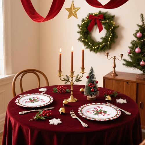 WRAPAHOLIC Christmas Candy Cane Paper Plates 7 Inch - 25 Pack Disposable Holiday Tableware