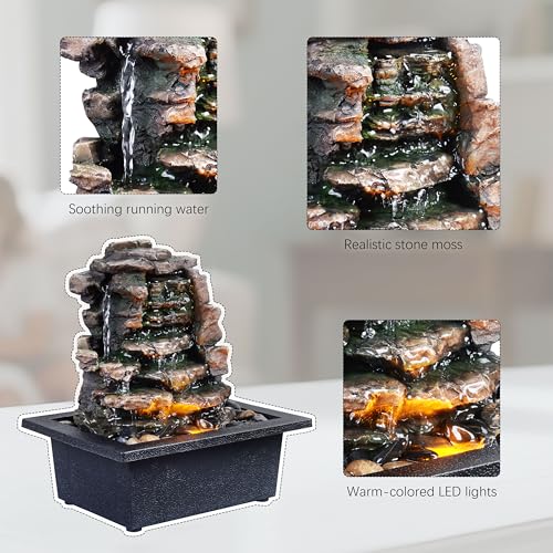 Indoor Tabletop Meditation Waterfall Fountain with LED Lights & River Rocks