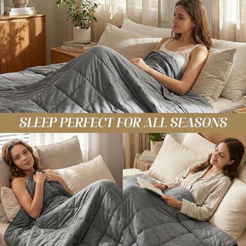 Weighted Blanket for Adults - 10 lbs Twin Size, Cooling Glass Beads, Machine Washable, Grey