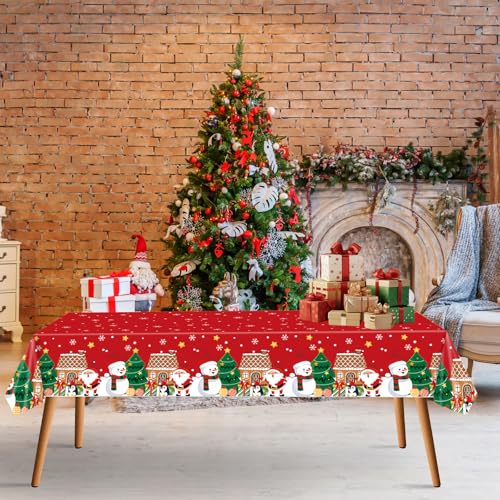 Christmas Tablecloth 4-Pack 54x108 Inches Red Holiday Plastic Coverings