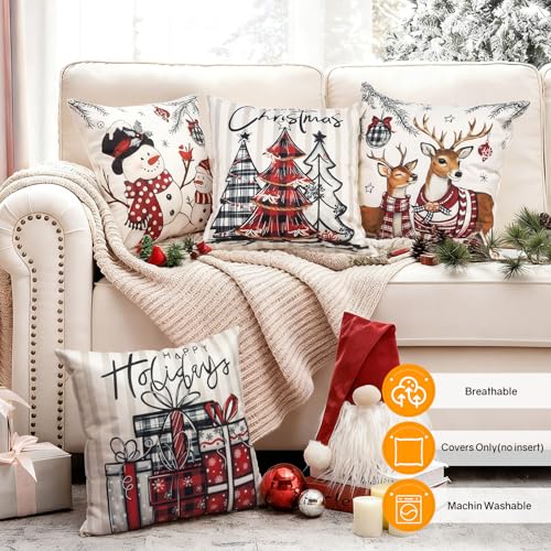Aursaos Gray Striped Christmas Pillow Covers 18x18 Set of 4 - Holiday Decor