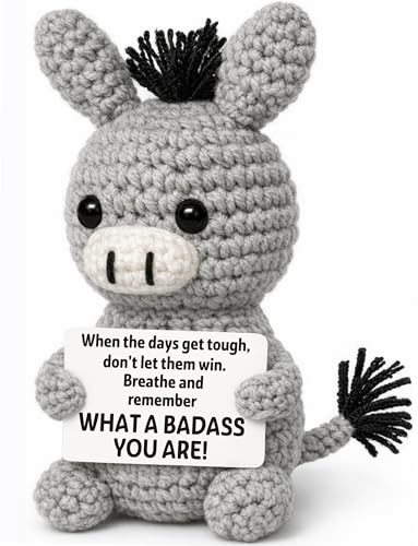 Handmade Crochet Donkey Desk Buddy, Motivational Stress Relief Gift