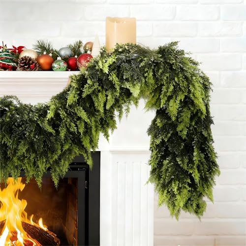 Real Touch 6 FT Cedar Garland - Thick Faux Christmas Greenery for Mantel