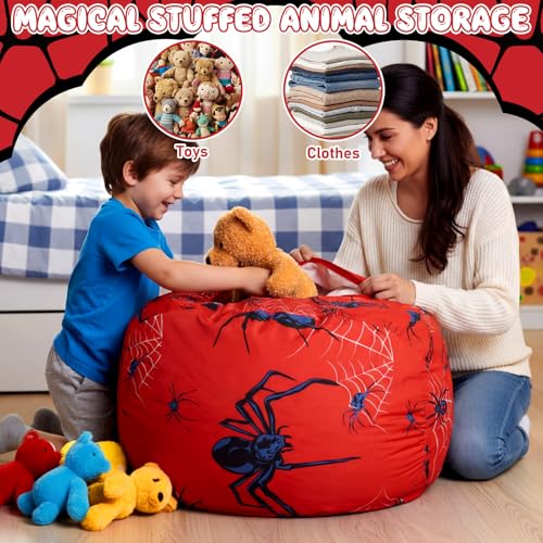 27-Inch Spider Stuffed Animal Storage Bean Bag Chair Cover for Kids
