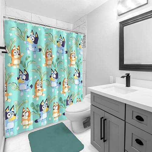 Jay Franco Bluey & Bingo Kids Fabric Shower Curtain - Teal, 70" x 72"