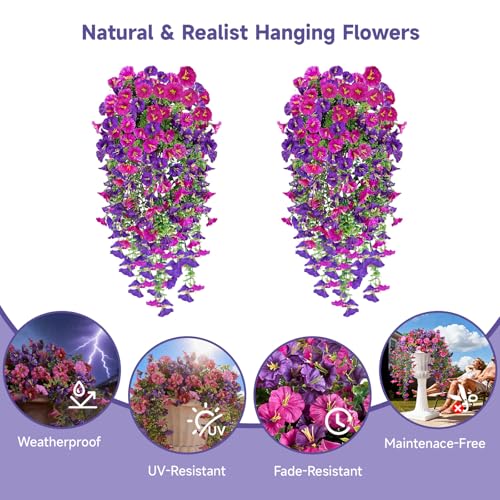 UV Resistant Faux Silk Morning Glory Vines - 2 PCS with 300 Blooms