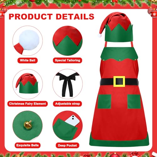 Handepo 12 Sets Christmas Apron and Hat Elf Costume Kit for Adults Women Red Classic