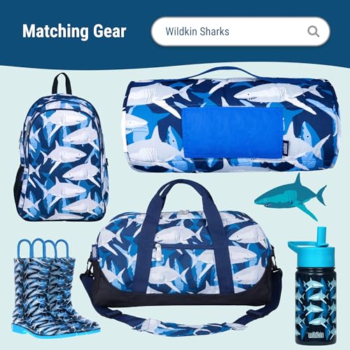 Wildkin 15-inch Kids Backpack Bundle with Two-Compartment Lunch Bag – Durable, Lightweight School & Travel Set for Kids - Sharks