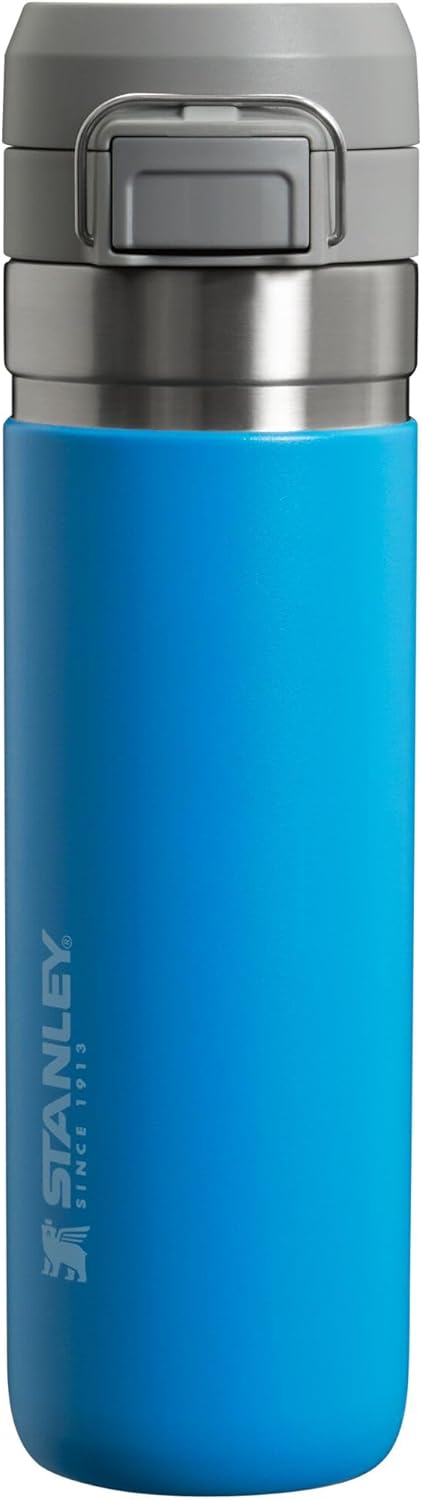 Stanley Quick Flip GO Water Bottle 24 oz - Leakproof, Insulated Stainless Steel | Push Button Lid | Azure