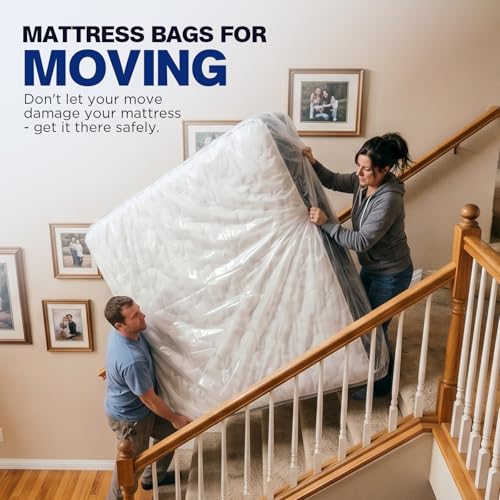 Heavy-Duty Plastic Mattress Bags for Moving & Storage - King/Queen 2-Pack