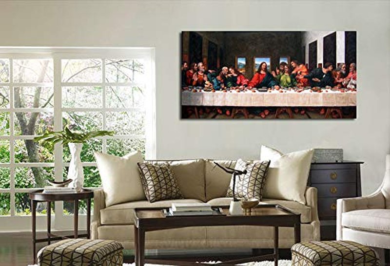 the Last Supper by by Leonardo Davinci- 20" x 40" Long Classic Painting Print Pictures Canvas Artwork Framed for Living Room Bedroom Home Office Decor