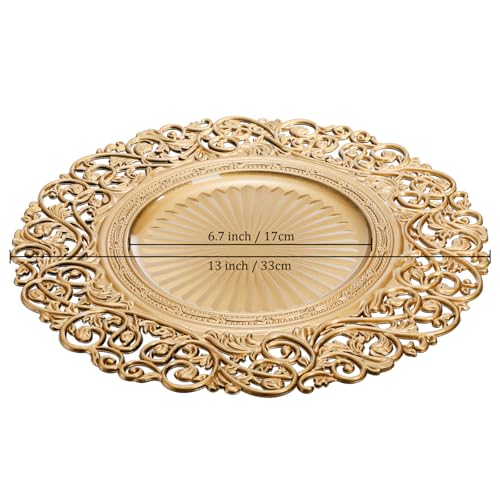 Foraineam 13-Inch Gold Charger Plates Set of 12 - Decorative Hollow Out Flowers