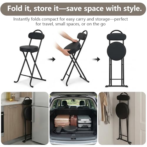 24-Inch Portable Folding Bar Stool with Backrest, Heavy Duty Collapsible Chair