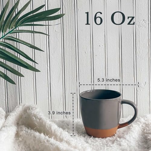 MORA Ceramic Latte Mug Set of 4 - 16oz Assorted Neutrals, Microwave Safe Porcelain Coffee Cups with Big Handles, Modern Boho Style
