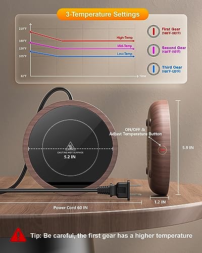Electric Coffee Mug Warmer for Desk with 3 Temperature Settings & Auto Shut-Off