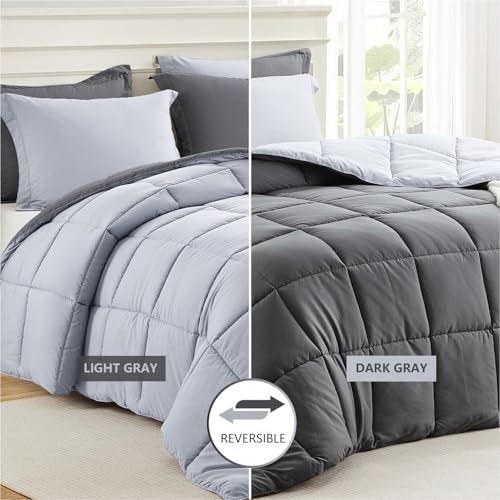 Lightweight Twin Comforter Set - Reversible Gray All-Season Bedding