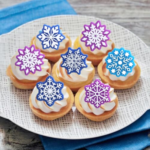 ZHUOWEISM Snowflake Cupcake Rings Toppers Set 6 Design Winter Frozen Party Decorations