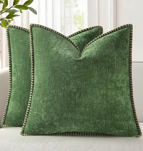 decorUhome Soft Chenille Throw Pillow Covers 18x18 (Set of 2) - Forest Green