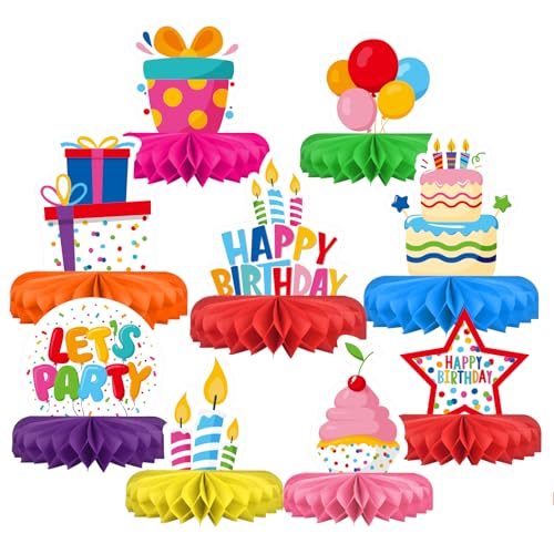 Gatherfun Happy Birthday Honeycomb Centerpiece Table Decorations Set - 9 Pcs