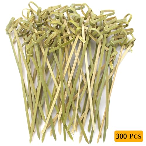 Sugormek 300pcs Bamboo Cocktail Picks with Looped Knot - Nature Green, 4.75 inches