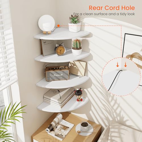 12-Inch Round Corner Floating Shelves, Set of 4 White Wall Mount Shelves