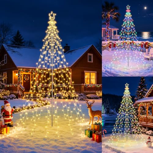 Flacchi 10 ft Outdoor Christmas Tree Lights with Pole — Warm White & Multicolor