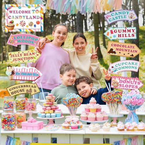 Welcome to Candyland Party Signs - 20 Pieces Candy Land Themed Decorations Kit for Kids Girls Birthday Halloween Christmas