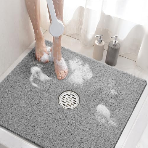 24x24 Inch Square Non-Slip Shower Mat, Soft PVC Loofah Bath Mat