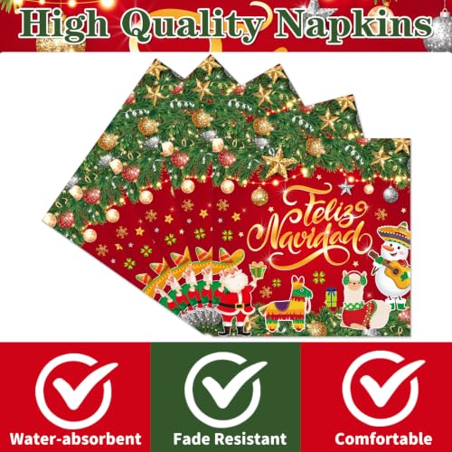 Deorfuy Feliz Navidad Spanish Christmas Party Napkins 50pcs - Festive Holiday Design