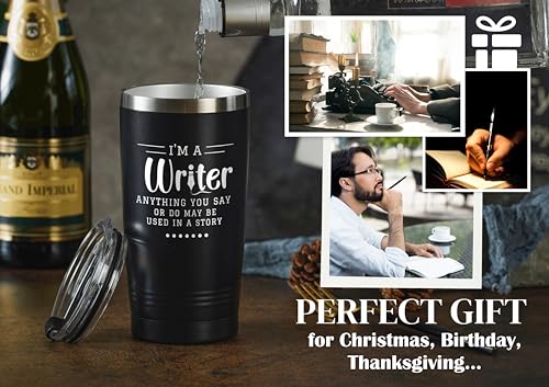 Onebttl 20oz Insulated Stainless Steel Tumbler with Straw - Story Black - Gift for Writers, Men & Women