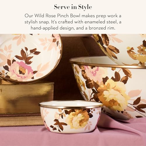 Enamel Pinch Bowl, 4.5-Inch Decorative Small Bowl, Wild Rose White