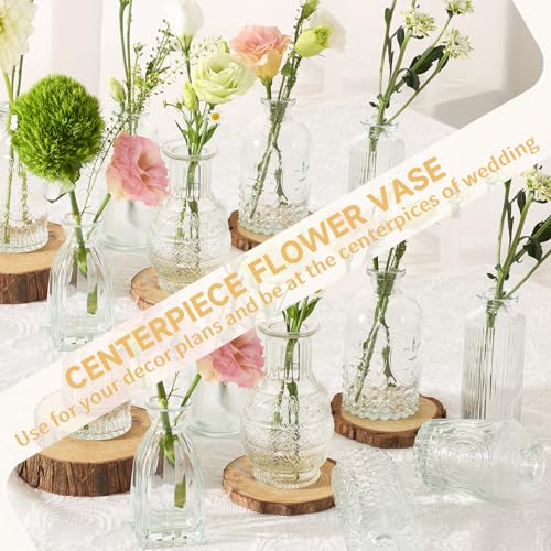 Clear Glass Bud Vase Set of 32 - Vintage Etched Table Centerpieces