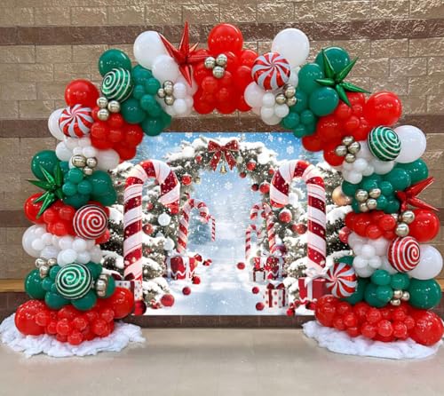 CINRAY 8x6FT Christmas Backdrop Candy Snow Scene Photo Background, Winter Xmas Holiday Props