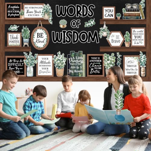 57-Piece Eucalyptus Bulletin Board Set, Boho Motivational Classroom Decor