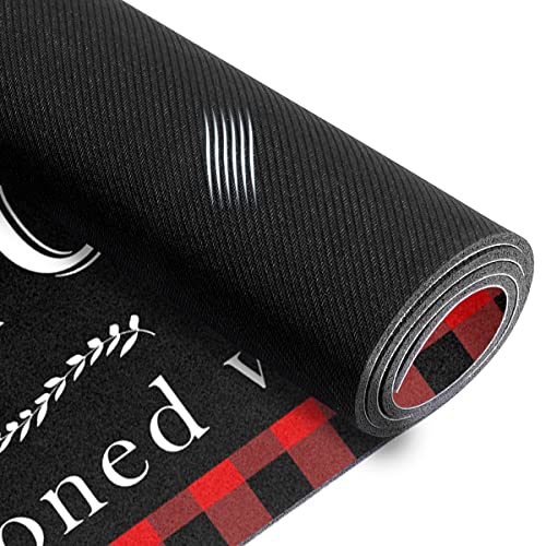 Red Buffalo Plaid Kitchen Mat Set of 2, Non-Slip Cushioned Floor Rugs