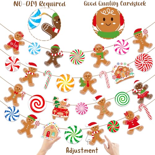 Gingerbread Peppermint Candy Banner 4-Piece Xmas Wall Decor Set