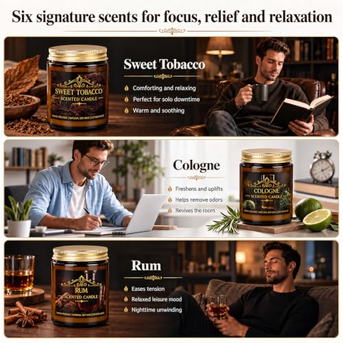 Gentlemen's Scented Candle Gift Set - Masculine Aromatherapy Candles, 6 Pack