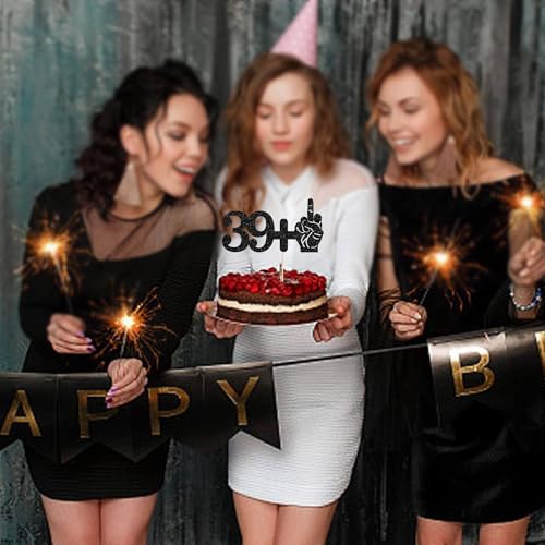 39+1 Black Glitter Cake Topper for 40th Birthday Party Decoration