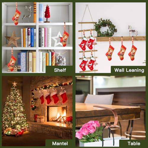 8 Pack Rose Gold Christmas Stocking Hangers for Mantel - Adjustable, Anti-Slip Stocking Holders