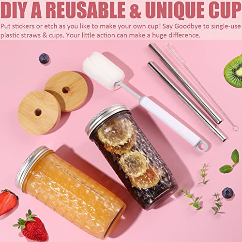ASANMEYO Clear Glass Mason Jar Set 24oz with Bamboo & Airtight Lids, Reusable Drink Cups for Smoothies & Iced Coffee