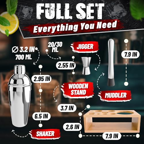 Lagarto 10-Piece Cocktail Shaker Set with Stand - Bartender Mixology Kit for Home & Bar