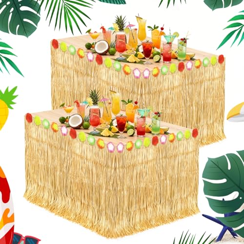 2-Pack Hawaiian Luau Table Skirt, 108" x 29.5" Tropical Grass Table Cover